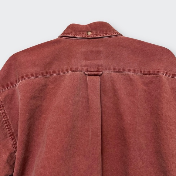 Vintage 80s 90s Evergreen Red Heavy Cotton Twill Button Down Work Shirt L Grunge - Picture 4 of 8